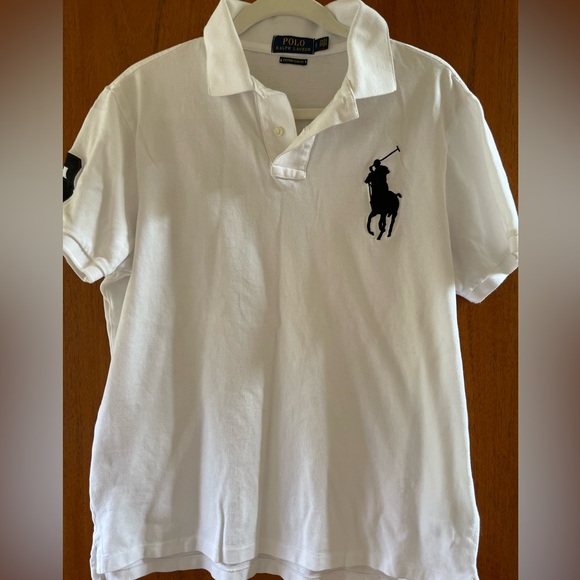 Polo Ralph Lauren Custom Slim Fit Big Pony Mesh Polo Shirt|White/Black, L - Picture 1 of 13